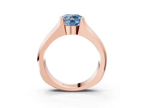 Rose gold Fancy Blue Round Cut Solitaire Bezel Set Diamond Ring with Wide Band_3