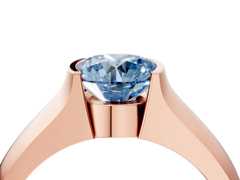 Rose gold Fancy Blue Round Cut Solitaire Bezel Set Diamond Ring with Wide Band_4