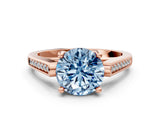 Rose gold Fancy Blue Round Cut Solitaire Cathedral Diamond Engagement Ring with Channel-Set Band and Four-Prong Setting_3