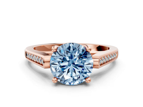 Rose gold Fancy Blue Round Cut Solitaire Cathedral Diamond Engagement Ring with Channel-Set Band and Four-Prong Setting_3