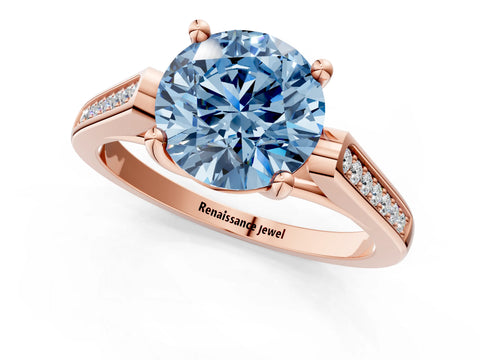 Rose gold Fancy Blue Round Cut Solitaire Cathedral Diamond Engagement Ring with Channel-Set Band and Four-Prong Setting_4