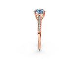 Rose gold Fancy Blue Round Cut Solitaire Cathedral Diamond Engagement Ring with Channel-Set Band and Four-Prong Setting_5