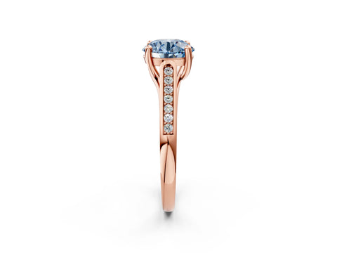 Rose gold Fancy Blue Round Cut Solitaire Cathedral Diamond Engagement Ring with Channel-Set Band and Four-Prong Setting_5