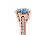 Rose gold Fancy Blue Round Cut Solitaire Cathedral Diamond Engagement Ring with Channel-Set Band and Four-Prong Setting_8