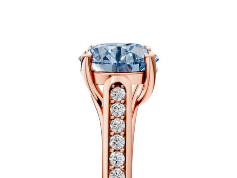 Rose gold Fancy Blue Round Cut Solitaire Cathedral Diamond Engagement Ring with Channel-Set Band and Four-Prong Setting_8