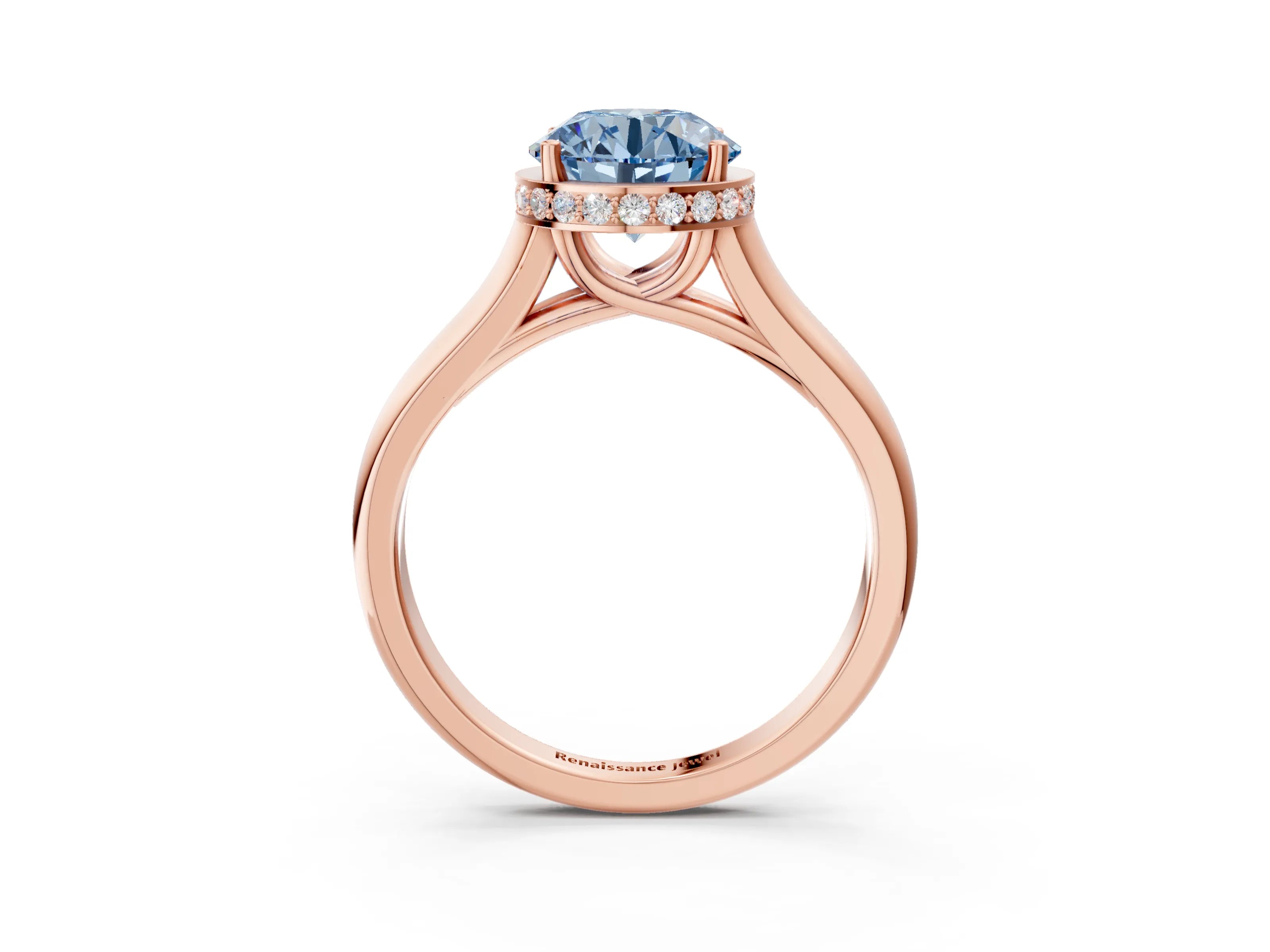 Rose gold Fancy Blue Round Cut Solitaire Diamond Engagement Ring with Four-Prong Setting and Tapered Band_3