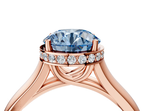 Rose gold Fancy Blue Round Cut Solitaire Diamond Engagement Ring with Four-Prong Setting and Tapered Band_4