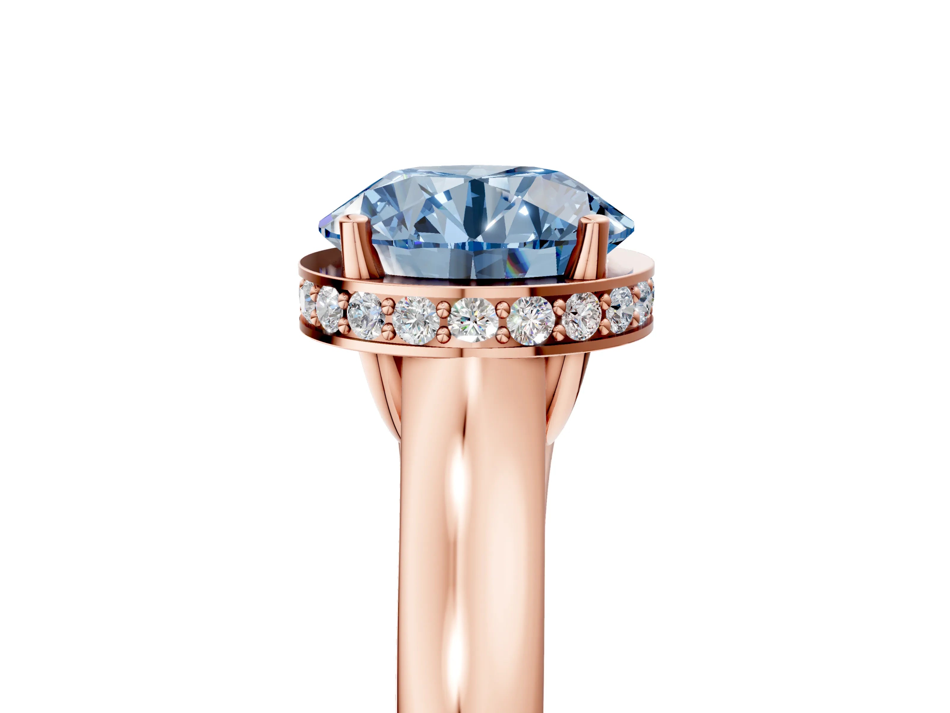 Rose gold Fancy Blue Round Cut Solitaire Diamond Engagement Ring with Four-Prong Setting and Tapered Band_5