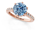 Rose gold Fancy Blue Round Cut Solitaire Diamond Engagement Ring with Pavé Band and Six-Prong Setting_1