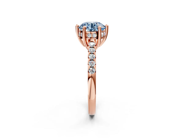 Rose Gold Round Hidden Halo Solitaire Engagement Ring Setting for Fancy Blue Center