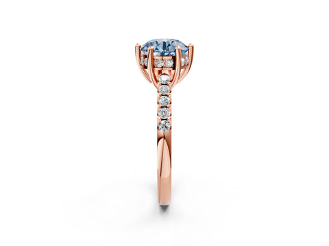 Rose gold Fancy Blue Round Cut Solitaire Diamond Engagement Ring with Pavé Band and Six-Prong Setting_2