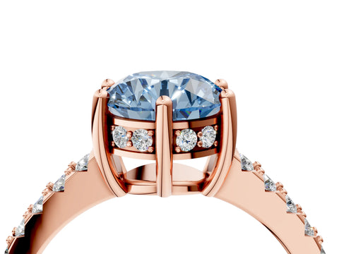 Rose gold Fancy Blue Round Cut Solitaire Diamond Engagement Ring with Pavé Band and Six-Prong Setting_4