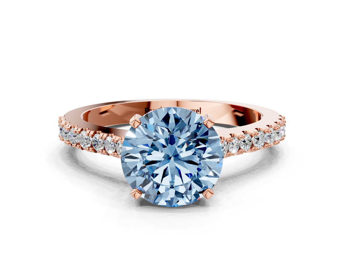 Rose gold Fancy Blue Round  Cut Solitaire Diamond Engagement Ring with Pave Band and Four-Prong Setting_147