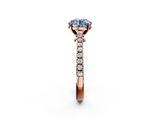 Rose gold Fancy Blue Round  Cut Solitaire Diamond Engagement Ring with Pave Band and Four-Prong Setting_149