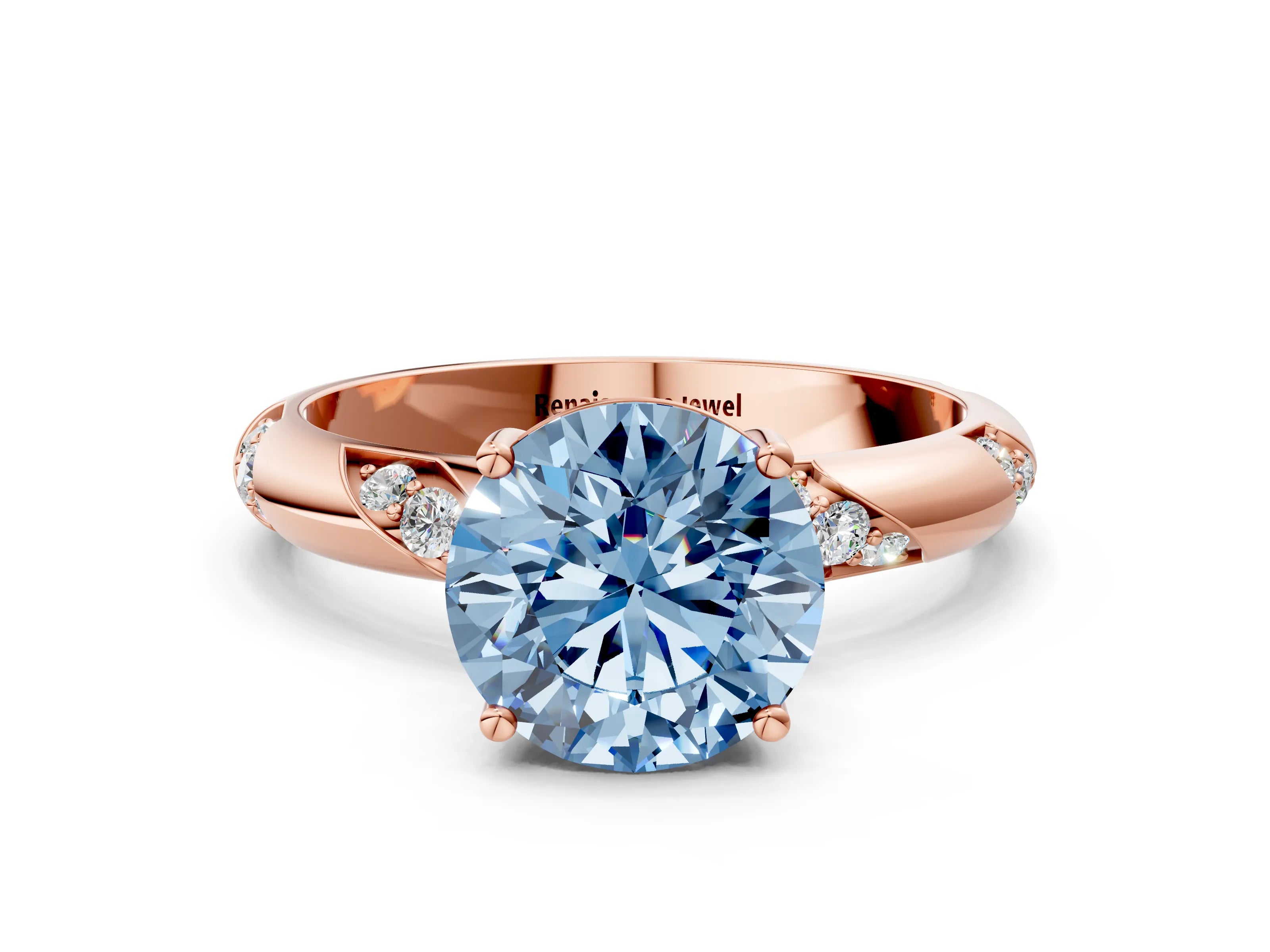 Rose gold Fancy Blue Round Cut Solitaire Diamond Engagement Ring with Twisted Pave Band and Four-Prong Setting_3