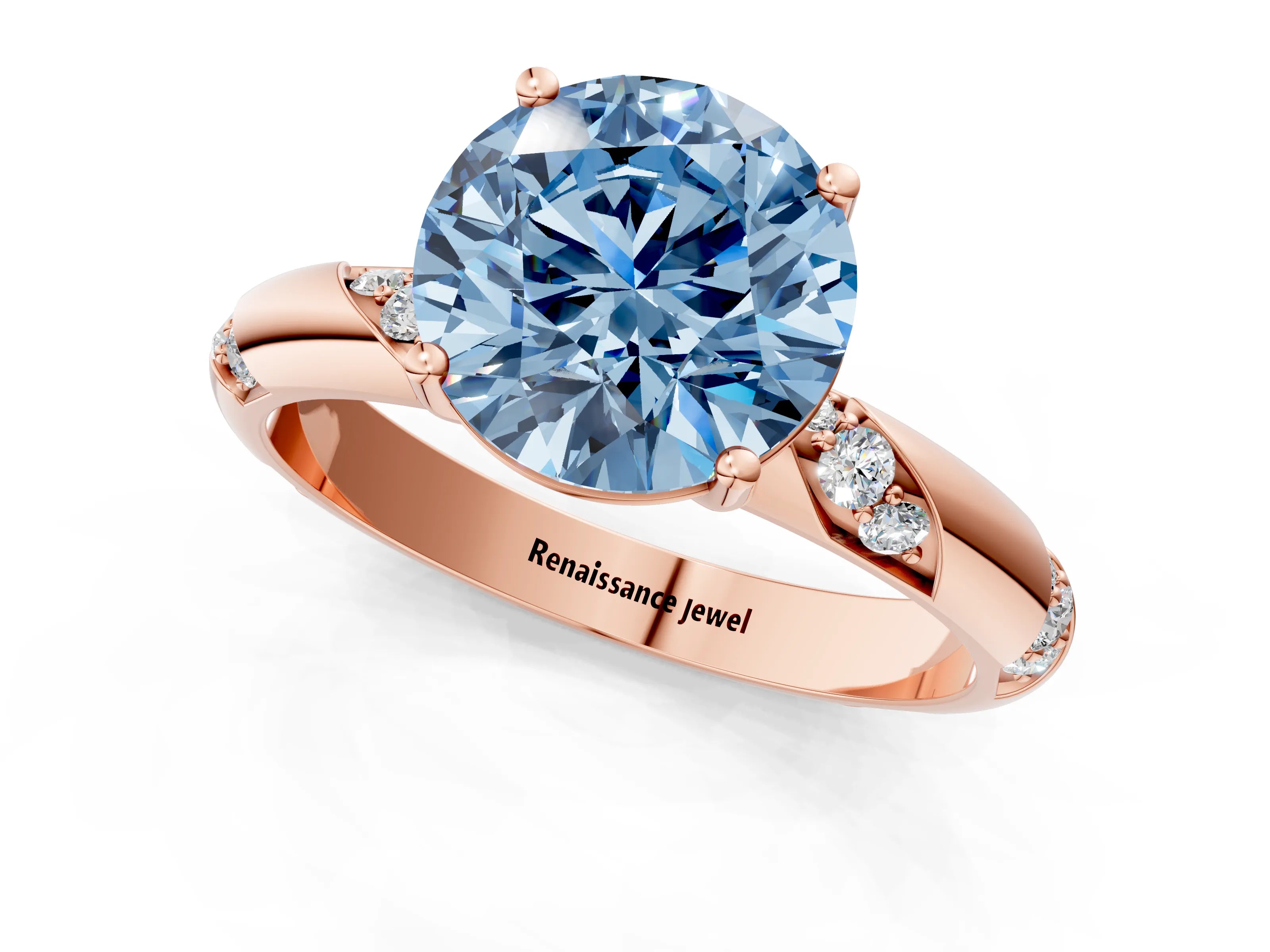Rose gold Fancy Blue Round Cut Solitaire Diamond Engagement Ring with Twisted Pave Band and Four-Prong Setting_4