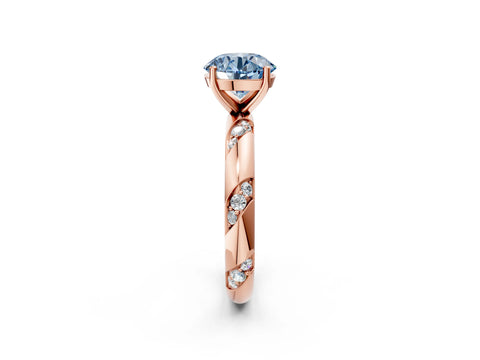 Rose gold Fancy Blue Round Cut Solitaire Diamond Engagement Ring with Twisted Pave Band and Four-Prong Setting_5