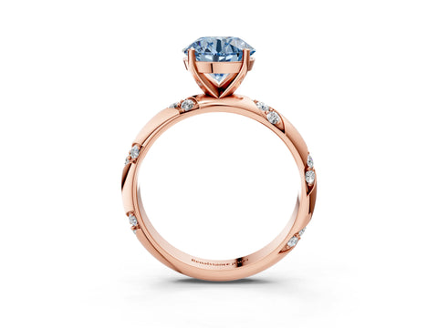 Rose gold Fancy Blue Round Cut Solitaire Diamond Engagement Ring with Twisted Pave Band and Four-Prong Setting_6