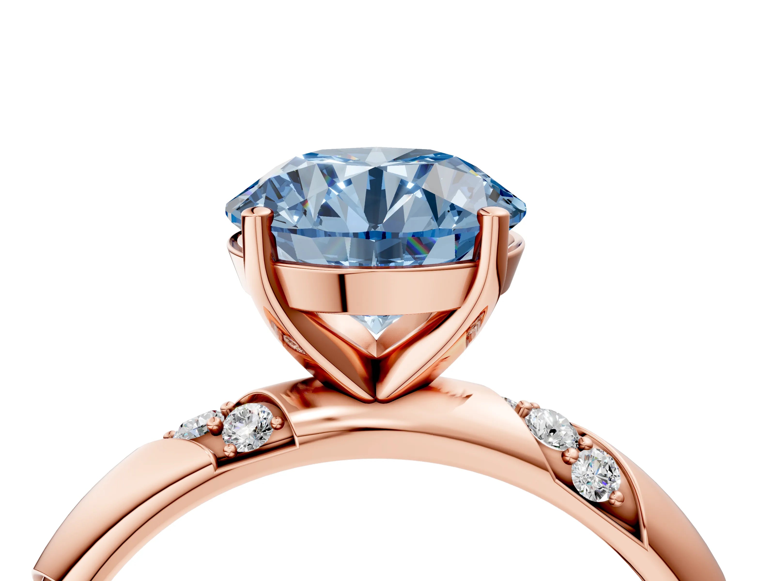 Rose gold Fancy Blue Round Cut Solitaire Diamond Engagement Ring with Twisted Pave Band and Four-Prong Setting_7