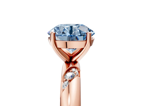 Rose gold Fancy Blue Round Cut Solitaire Diamond Engagement Ring with Twisted Pave Band and Four-Prong Setting_8