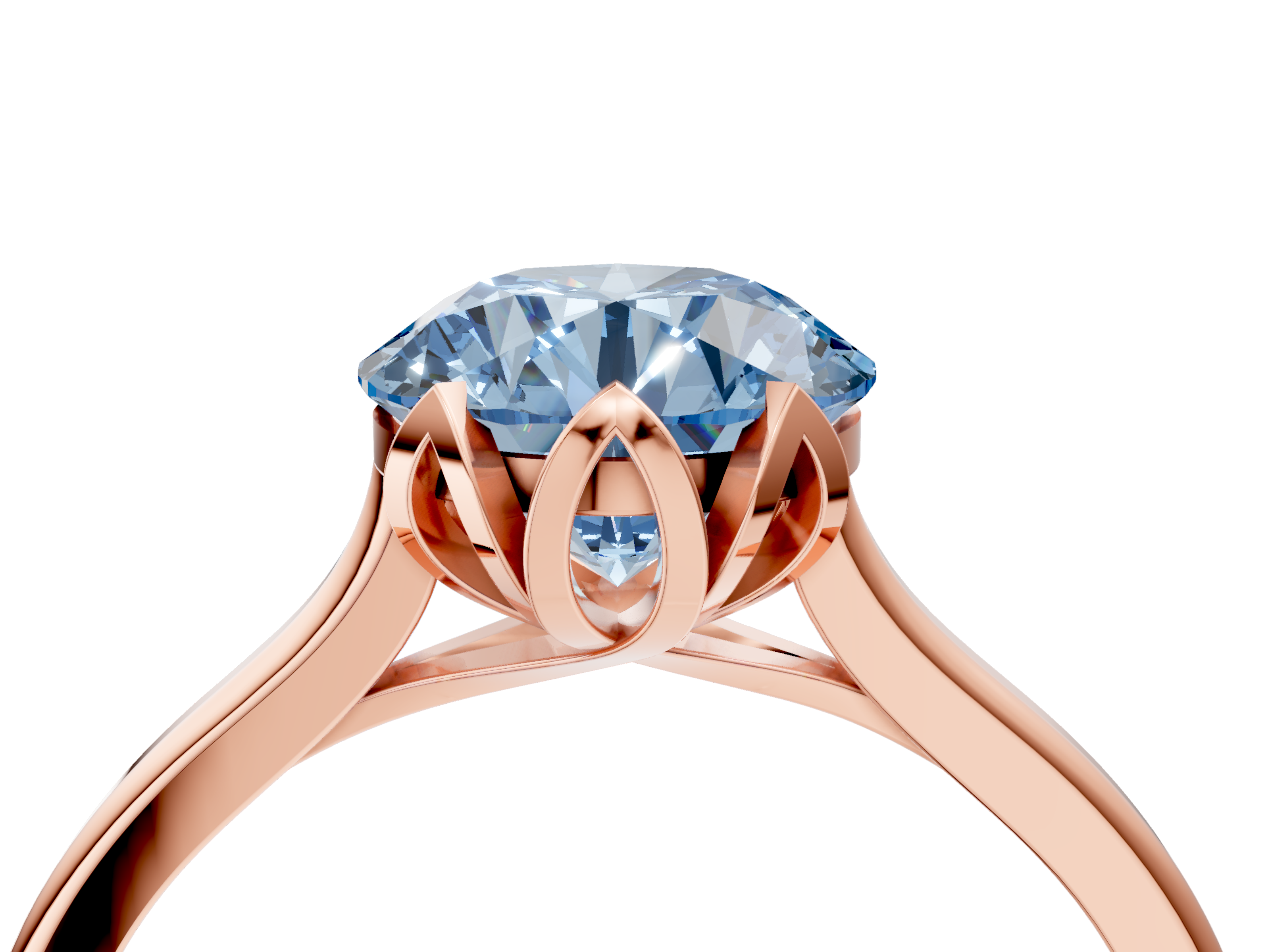 Rose gold Fancy Blue Round  Cut Solitaire Diamond Ring with Flower-Prong Setting and Classic Band_59
