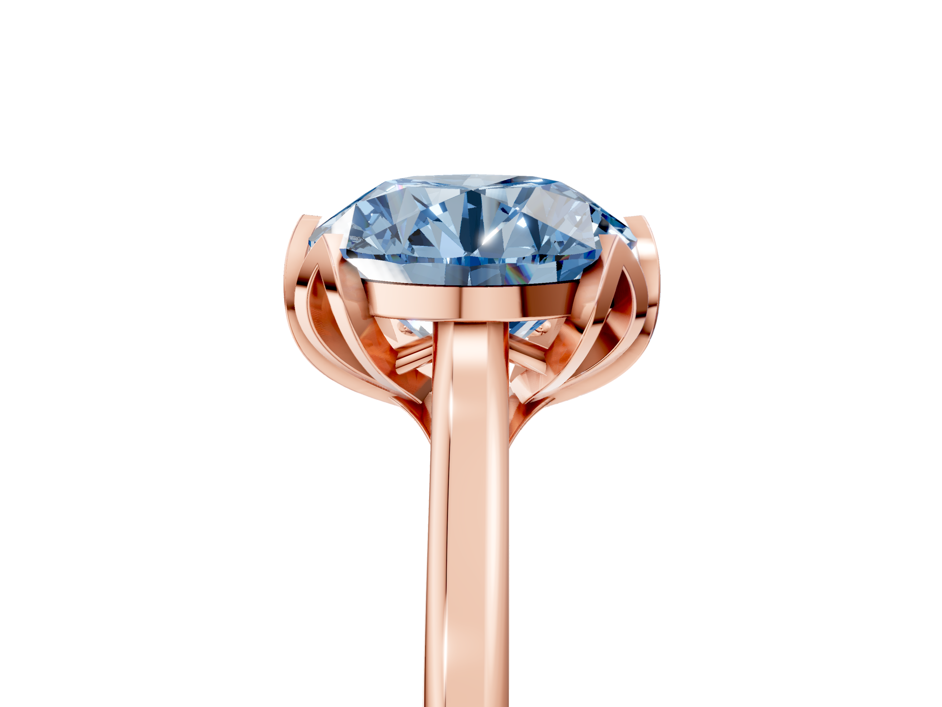 Rose gold Fancy Blue Round  Cut Solitaire Diamond Ring with Flower-Prong Setting and Classic Band_60