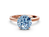 Rose gold Fancy Blue Round Cut Solitaire Diamond Ring with Prong Setting and Plain Band