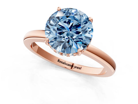 Rose gold Fancy Blue Round Cut Solitaire Diamond Ring with Prong Setting and Plain Band_1