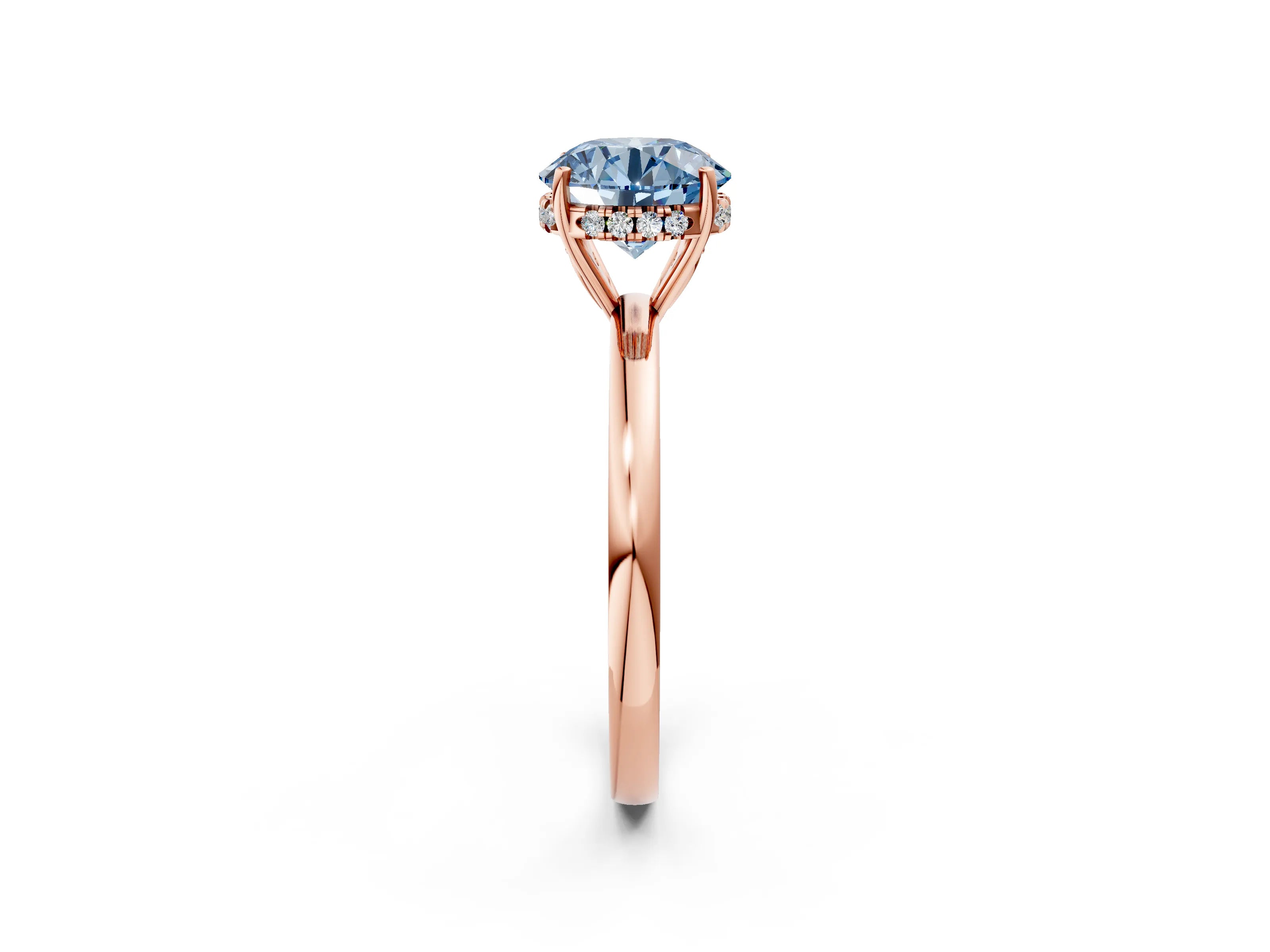 Rose gold Fancy Blue Round Cut Solitaire Diamond Ring with Prong Setting and Plain Band_2