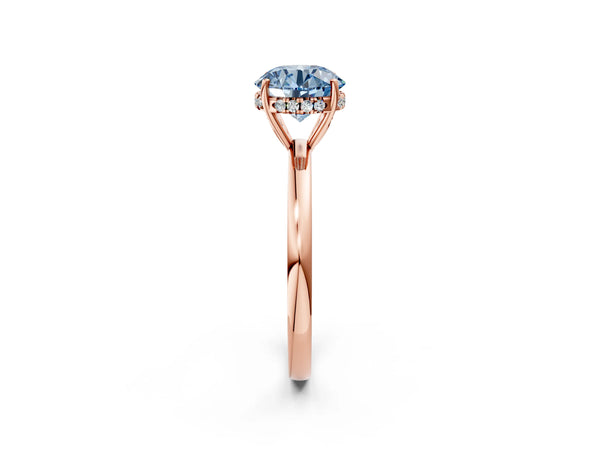 Rose gold Fancy Blue Round Cut Solitaire Diamond Ring with Prong Setting and Plain Band