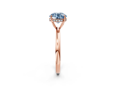 Rose gold Fancy Blue Round Cut Solitaire Diamond Ring with Prong Setting and Plain Band_2