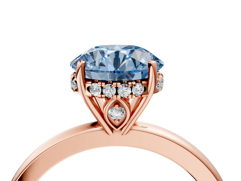Rose gold Fancy Blue Round Cut Solitaire Diamond Ring with Prong Setting and Plain Band_4