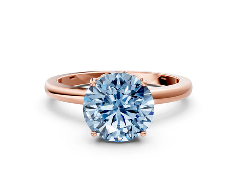 Rose gold Fancy Blue Round Cut Solitaire Diamond Ring with Prong Setting and Plain Band