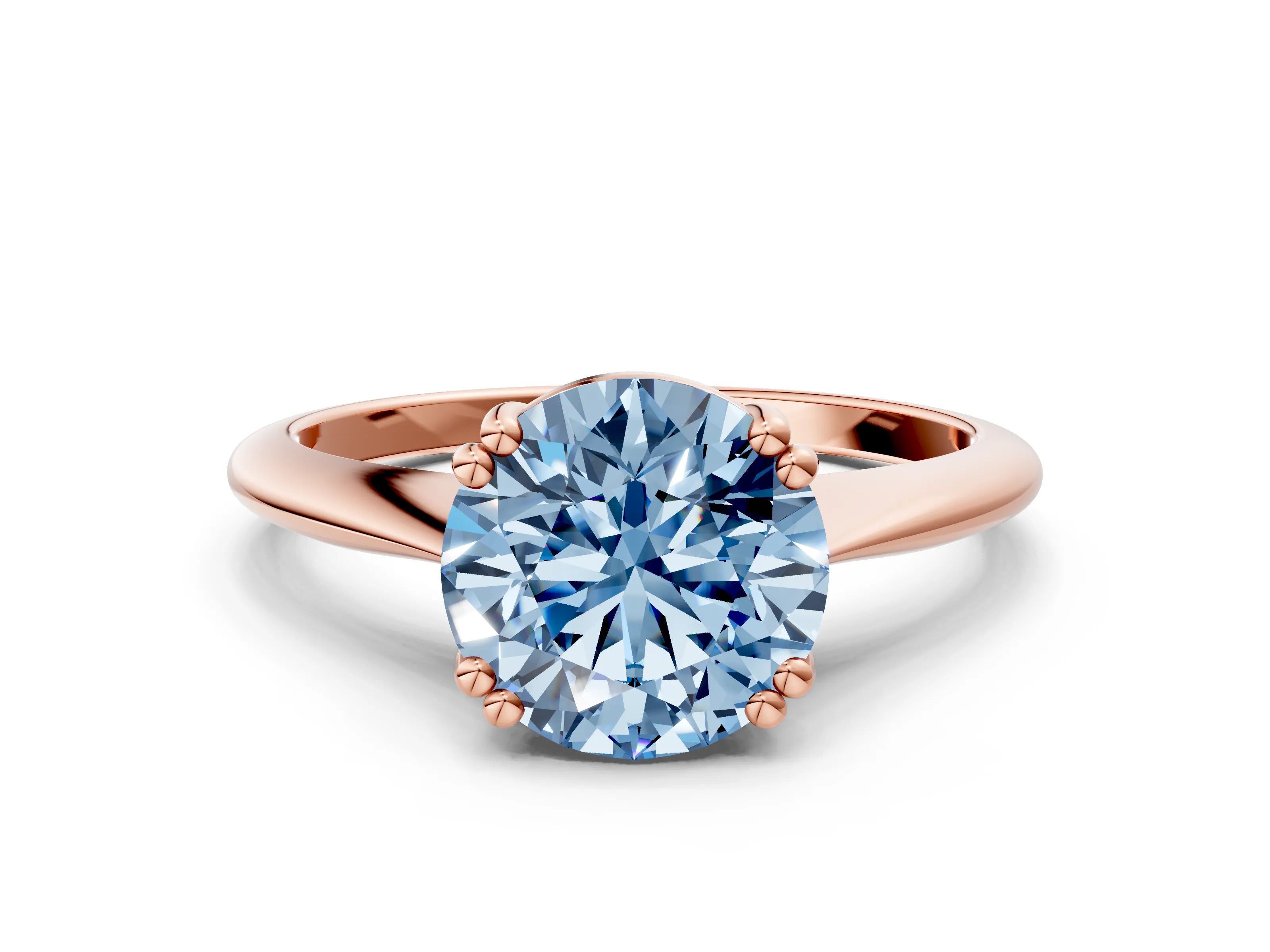 Rose gold Fancy Blue Round Cut Solitaire Diamond Ring with Six-Prong Setting and Classic Band