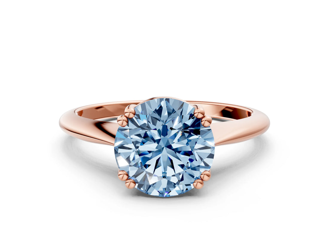 Rose gold Fancy Blue Round Cut Solitaire Diamond Ring with Six-Prong Setting and Classic Band_12