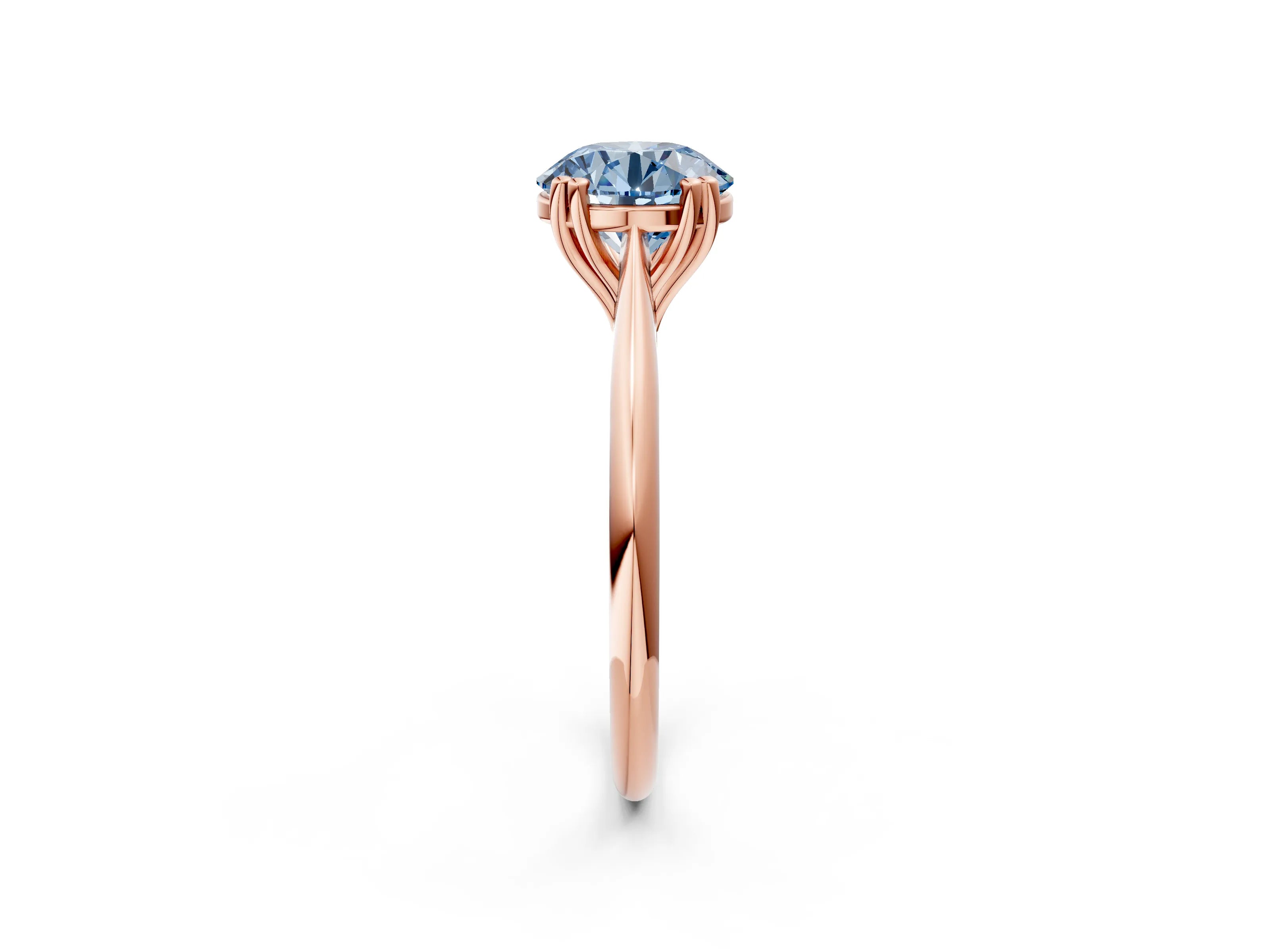 Rose gold Fancy Blue Round Cut Solitaire Diamond Ring with Six-Prong Setting and Classic Band_2