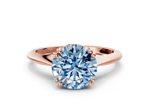 Rose gold Fancy Blue Round Cut Solitaire Diamond Ring with Six-Prong Setting and Classic Band
