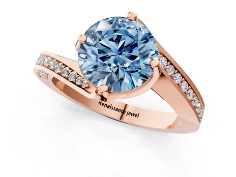 Rose gold Fancy Blue Round Cut Solitaire Diamond Twist Band with Pavé Setting and Four-Prong Setting_1