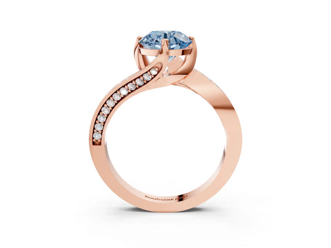 Rose gold Fancy Blue Round Cut Solitaire Diamond Twist Band with Pavé Setting and Four-Prong Setting_3