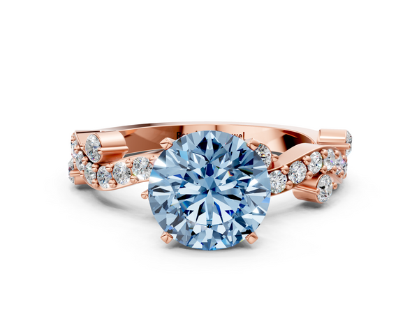 Rose gold Fancy Blue Round  Cut Solitaire Diamond Twisted Band with Pave Setting