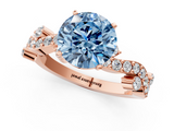 Rose gold Fancy Blue Round  Cut Solitaire Diamond Twisted Band with Pave Setting_29