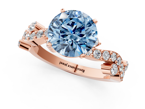 Rose gold Fancy Blue Round  Cut Solitaire Diamond Twisted Band with Pave Setting