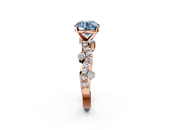 Rose gold Fancy Blue Round  Cut Solitaire Diamond Twisted Band with Pave Setting