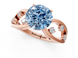 Rose gold Fancy Blue Round  Cut Solitaire Diamond with Side Stones on Criss-Cross Band and Four-Prong Setting_4