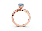 Rose gold Fancy Blue Round  Cut Solitaire Diamond with Side Stones on Criss-Cross Band and Four-Prong Setting_6