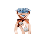Rose gold Fancy Blue Round  Cut Solitaire Diamond with Side Stones on Criss-Cross Band and Four-Prong Setting_8
