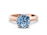 Rose gold Fancy Blue Round  Cut Solitaire Engagement Ring with Flat Band and Four-Prong Setting