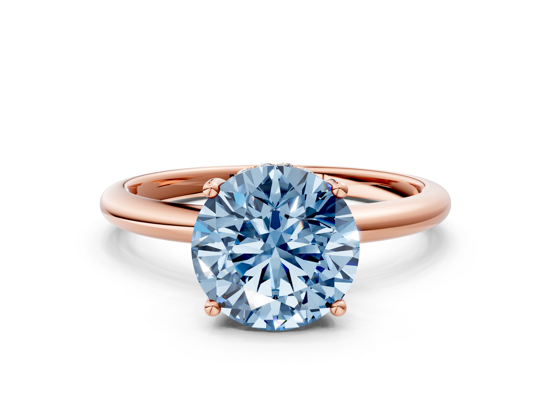 Rose gold Fancy Blue Round  Cut Solitaire Engagement Ring with Four-Prong Setting and Classic Band_20