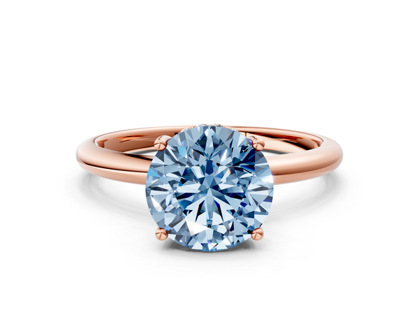 Rose gold Fancy Blue Round  Cut Solitaire Engagement Ring with Four-Prong Setting and Classic Band