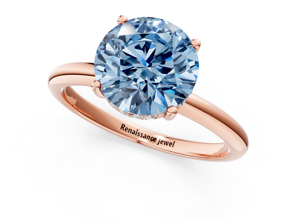Rose gold Fancy Blue Round  Cut Solitaire Engagement Ring with Four-Prong Setting and Classic Band